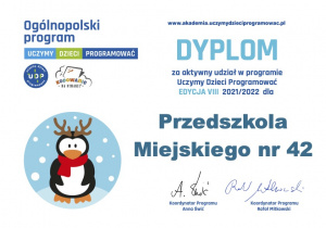 Dyplom za udział w programie "Uczymy dzieci programować"